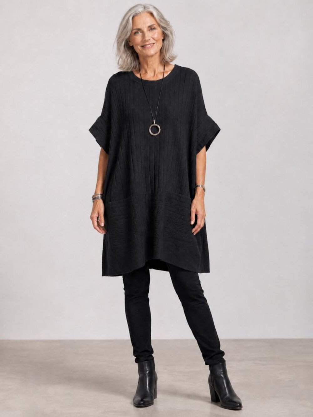 Masai Womens Black Ribbed Oversized Sweater Dress Tunic Relaxed Fit Sz L